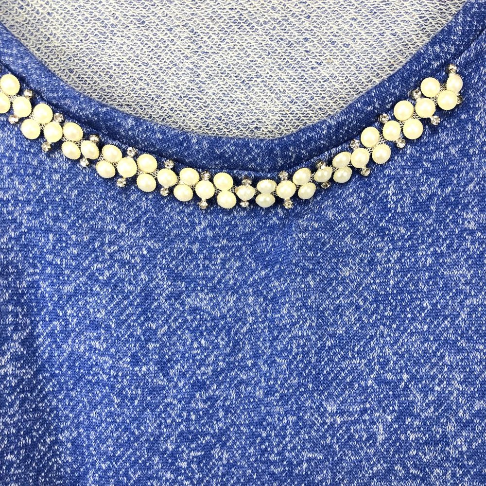 Womens Size Large Blue Bling Pullover Soft Sweatshirt 3/4 Roll Cuff Sleeve - Picture 3 of 6
